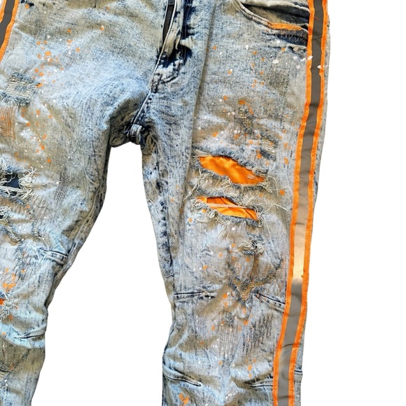 Smoke Rise Jeans Men's 40x32 Moto Pants Distressed Acid Wash Paint Splatter Y2K - Picture 7 of 12